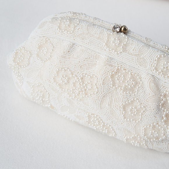 Vintage Ivory Beaded Pearl Evening Bag Clutch by Magid - Picture 13 of 16